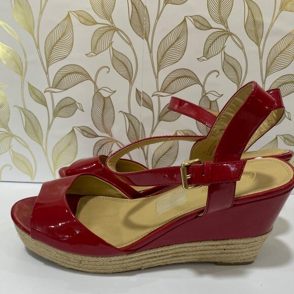 Lane Bryant Cherry Red Patent Leather Espadrille Wedge Sandals With Ankle Strap - Picture 5 of 9
